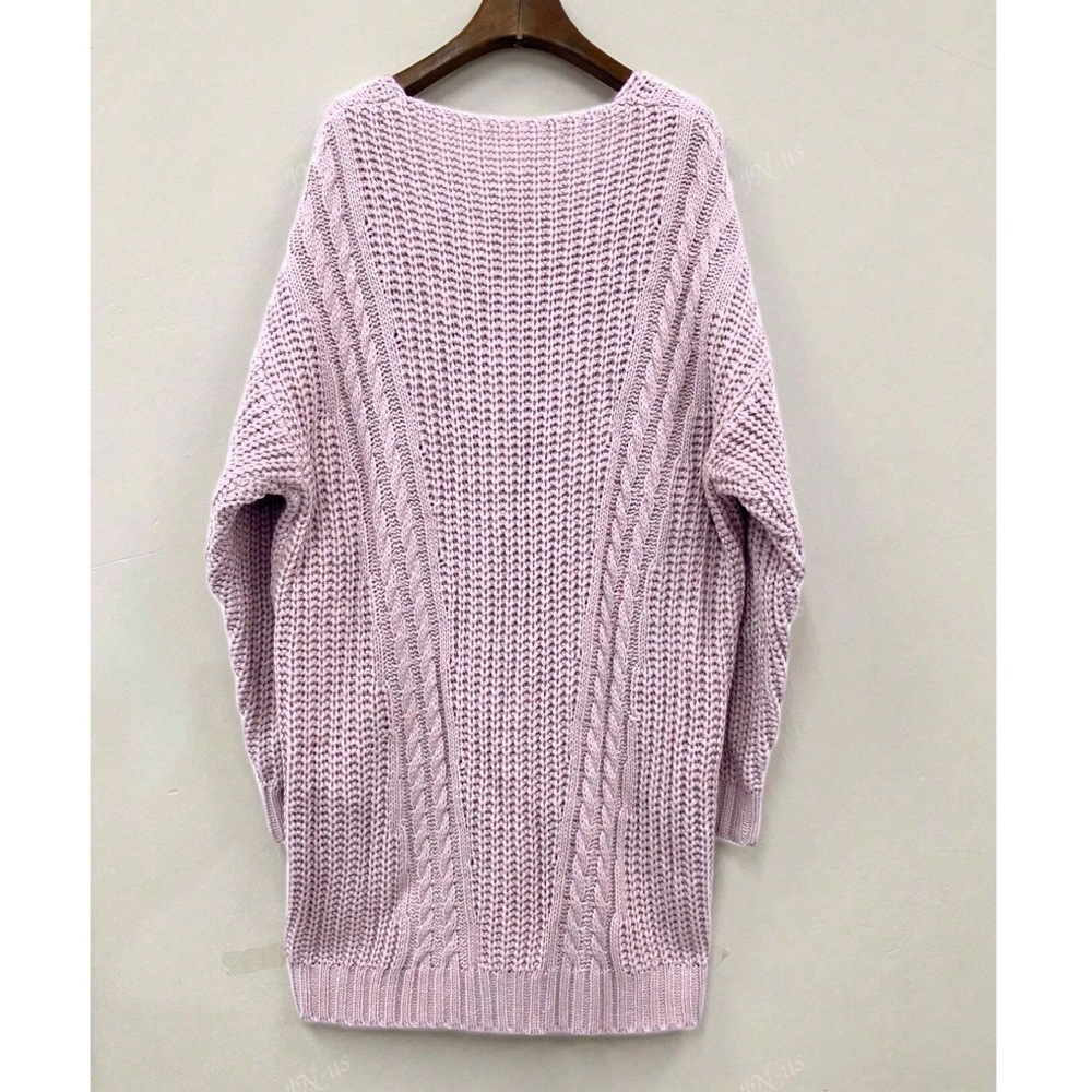 Plus Cozy Solid V neck Chunky Cable knit Loose Fit Sweater top - Picture 4 of 5